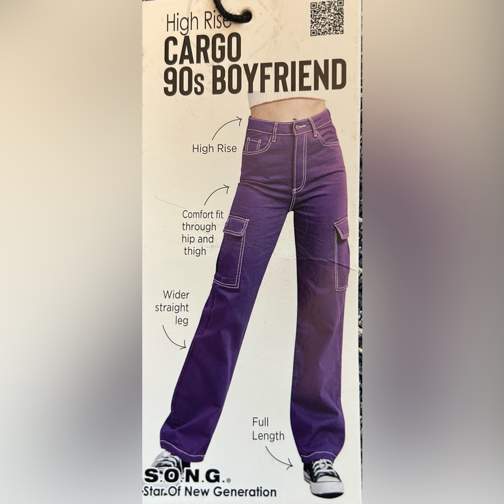 Song High Rise Cargo 90’s Boyfriend Purple Denim Pants Size 3 / 26 inch waist